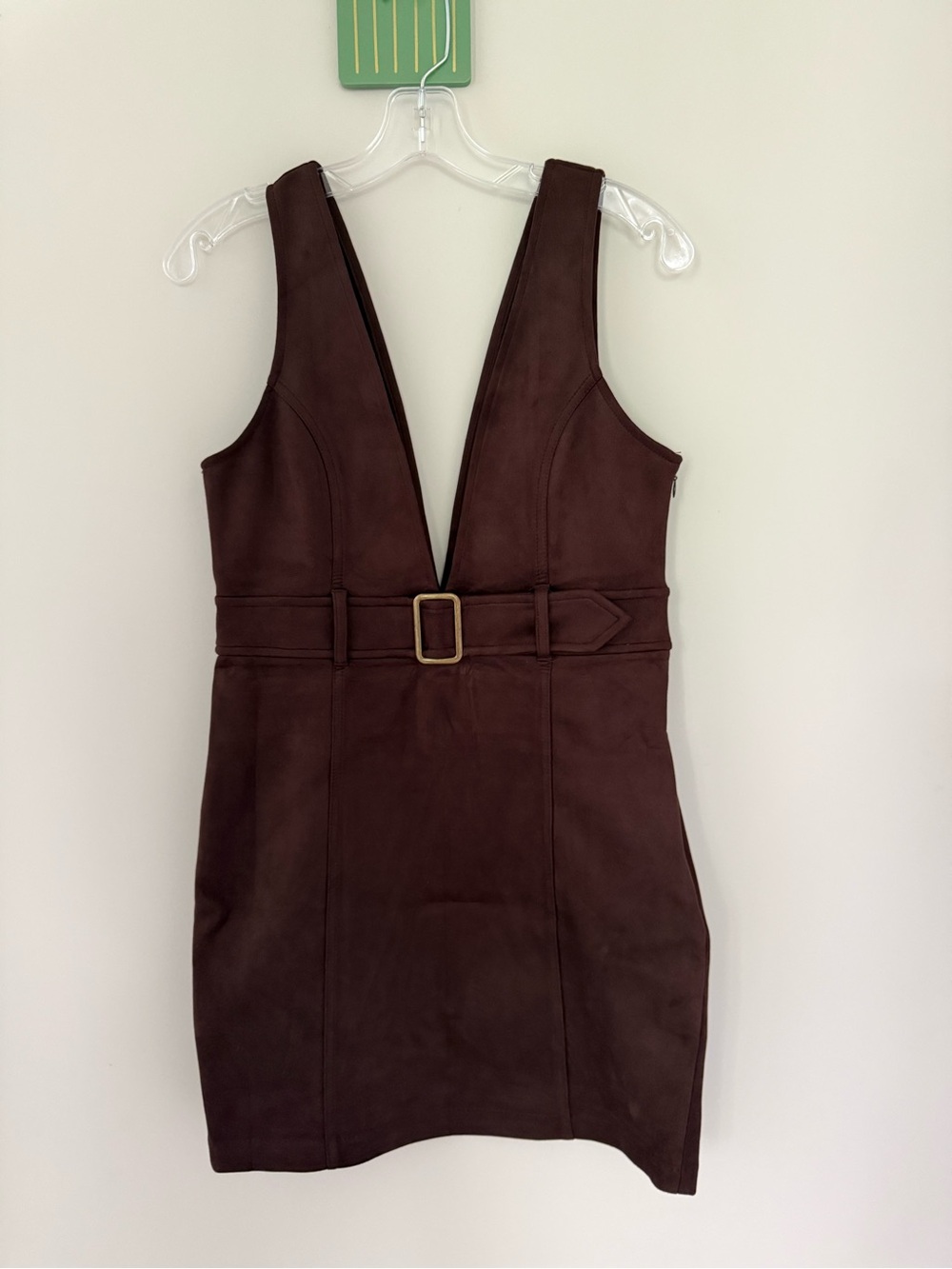 Forever 21 Brown Faux Suede Plunging Belted Mini Dress